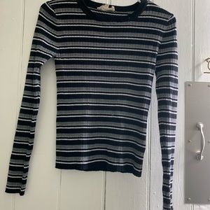 Pink republic black/white/gray tight fitting long sleeve striped shirt